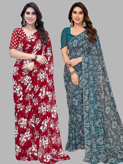 women pack of 2 casual wear combo sarees with blouse - 21445022 - Very Small Image - 1