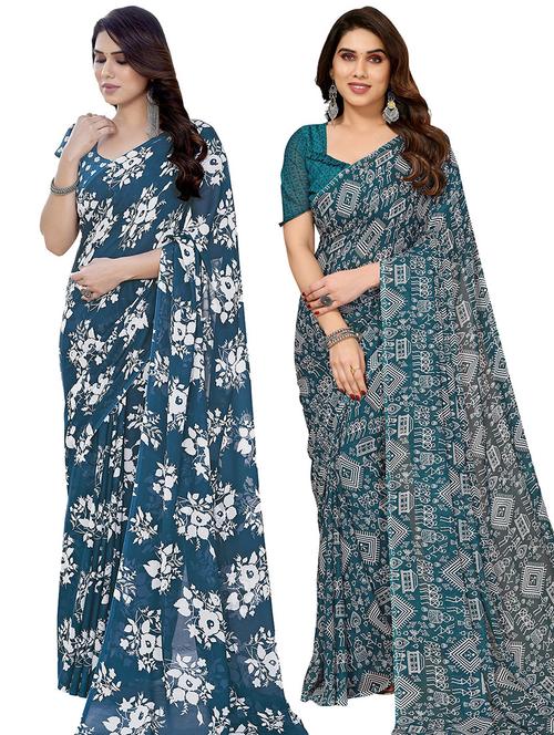 pack of 2 printed casual wear sarees with blouse - 21445023 - Very Small Image - 1