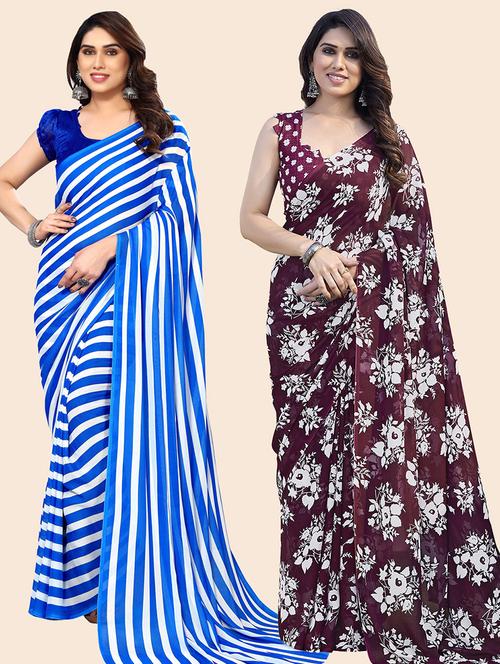pack of 2 casual wear combo sarees with blouse - 21445024 - Very Small Image - 1