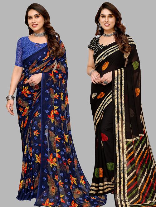 pack of 2 printed casual wear sarees with blouse - 21445028 - Very Small Image - 1