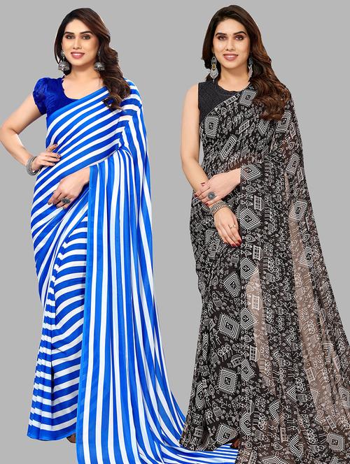 women pack of 2 casual wear combo sarees with blouse - 21445030 - Very Small Image - 1