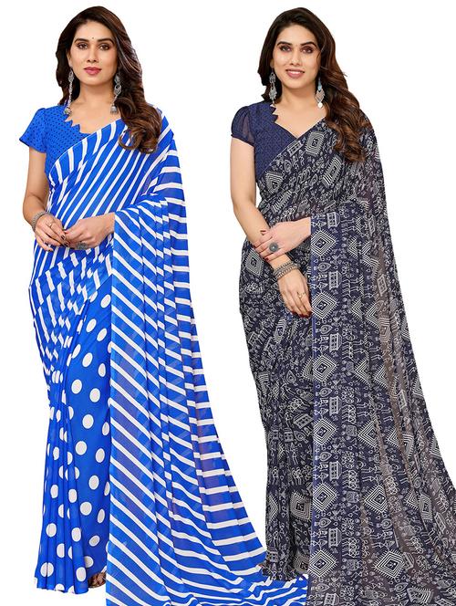 pack of 2 printed casual wear sarees with blouse - 21445033 - Very Small Image - 1