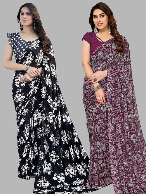 pack of 2 casual wear combo sarees with blouse - 21445035 - Very Small Image - 1
