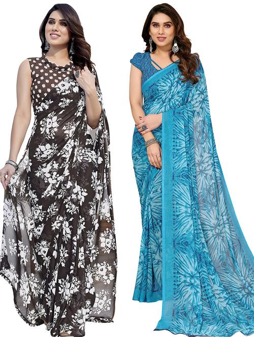 pack of 2 casual wear combo sarees with blouse - 21445037 - Very Small Image - 1
