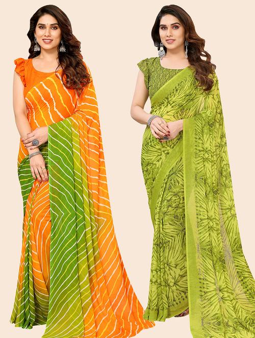 women pack of 2 casual wear combo sarees with blouse - 21445038 - Very Small Image - 1
