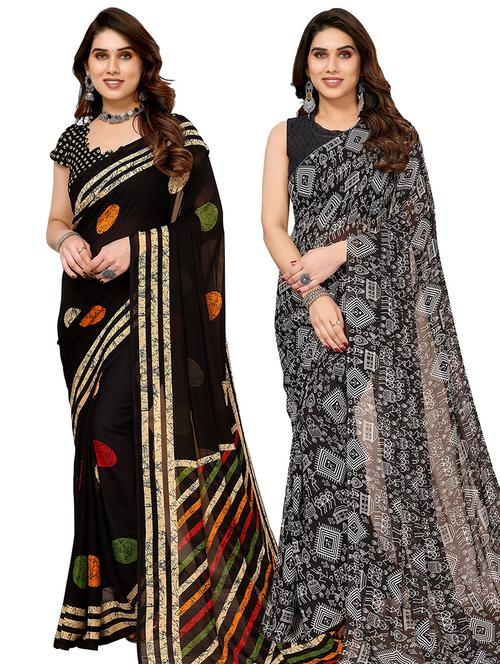 pack of 2 casual wear combo sarees with blouse - 21445039 - Very Small Image - 1