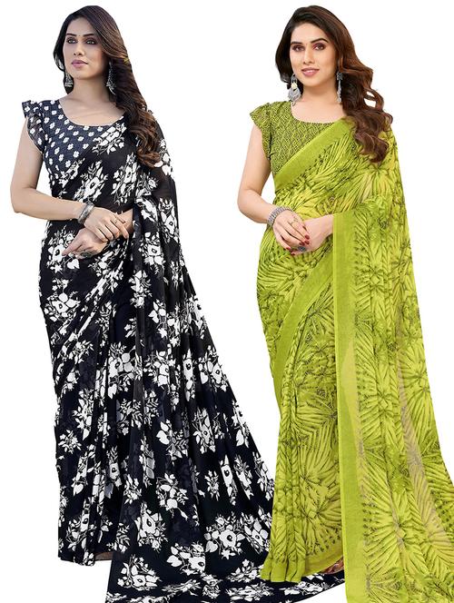 women pack of 2 casual wear combo sarees with blouse - 21445040 - Very Small Image - 1