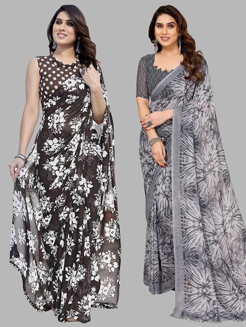pack of 2 printed casual wear saree with blouse - 21445043 - Very Small Image - 1