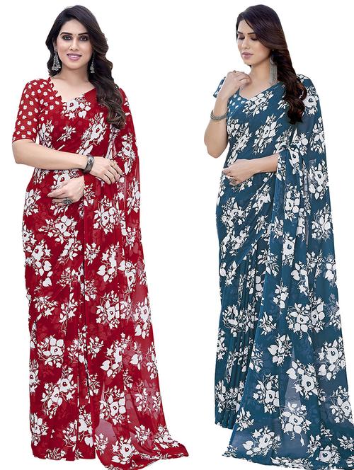 pack of 2 printed casual wear saree with blouse - 21445044 - Very Small Image - 1
