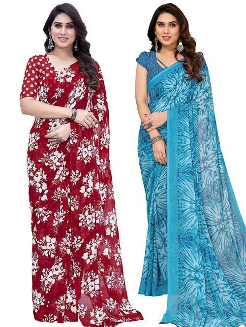 pack of 2 printed casual wear saree with blouse - 21445045 - Very Small Image - 1