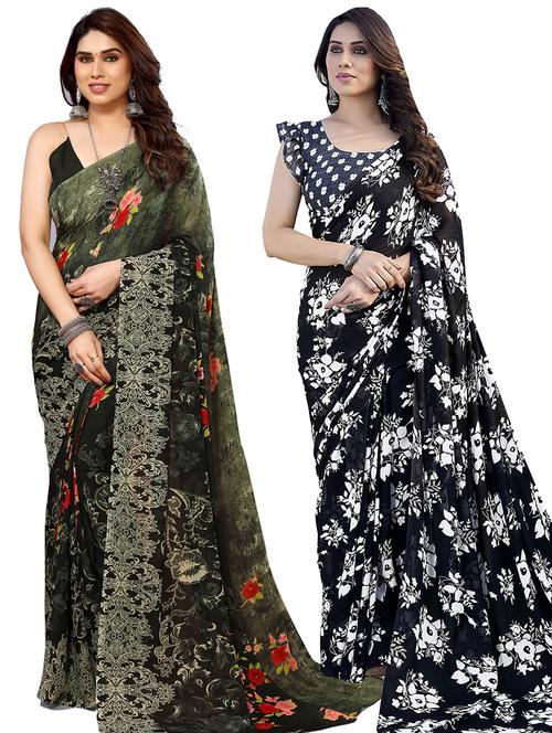 women pack of 2 casual wear combo sarees with blouse - 21445047 - Very Small Image - 1