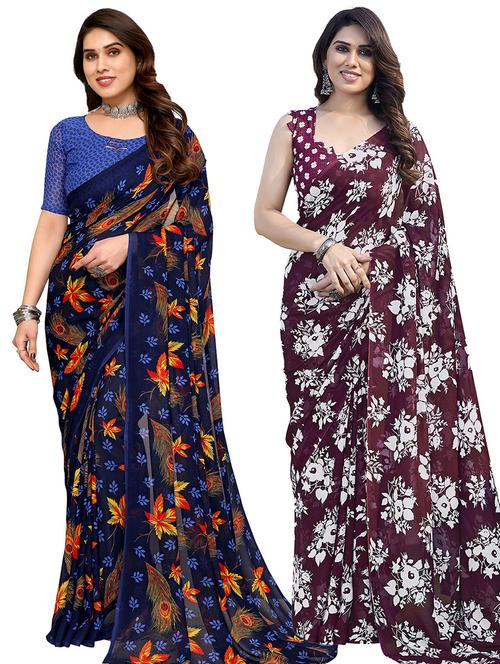 women pack of 2 casual wear combo sarees with blouse - 21445048 - Very Small Image - 1
