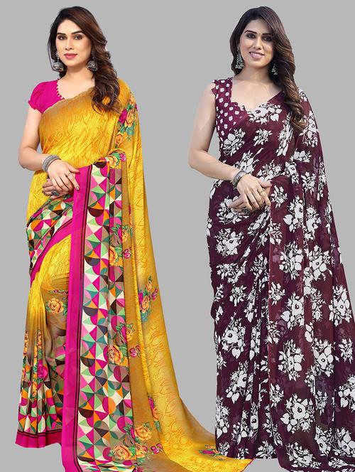 pack of 2 printed casual wear saree with blouse - 21445049 - Very Small Image - 1