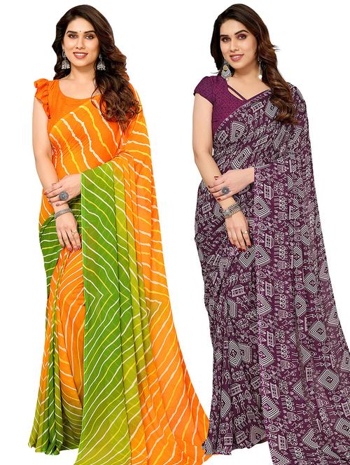 pack of 2 printed casual wear saree with blouse - 21445051 - Very Small Image - 1