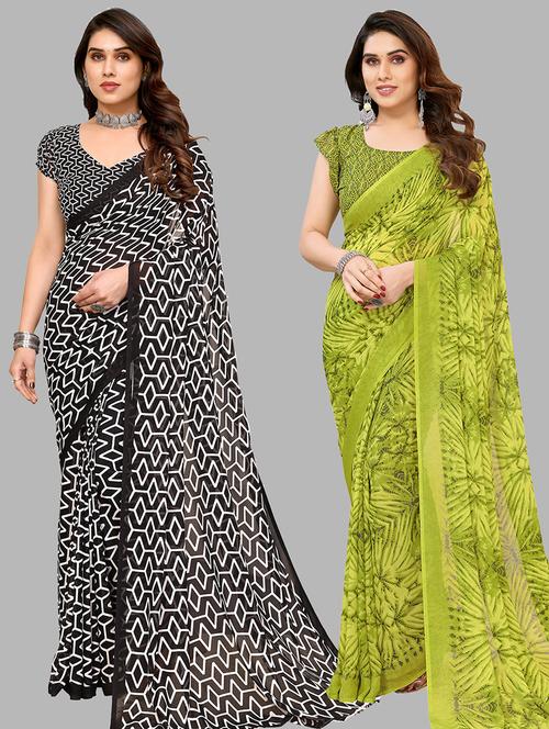 pack of 2 printed casual wear saree with blouse - 21445053 - Very Small Image - 1