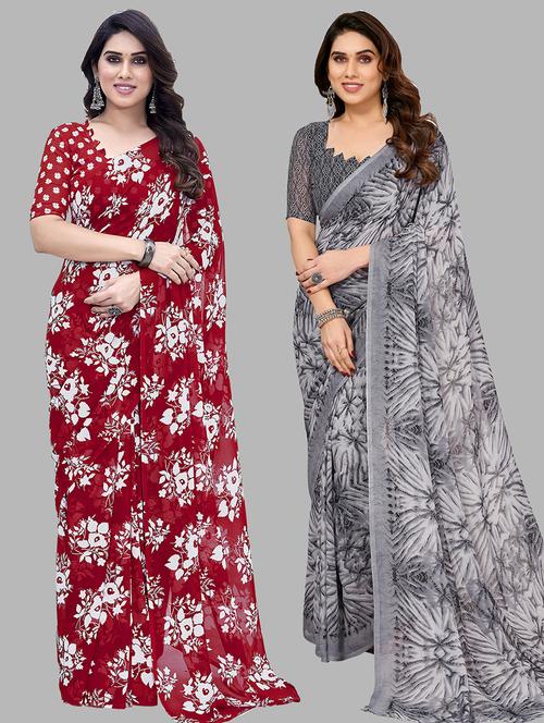 women pack of 2 casual wear combo sarees with blouse - 21445054 - Very Small Image - 1