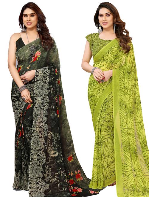 pack of 2 printed casual wear sarees with blouse - 21445056 - Very Small Image - 1