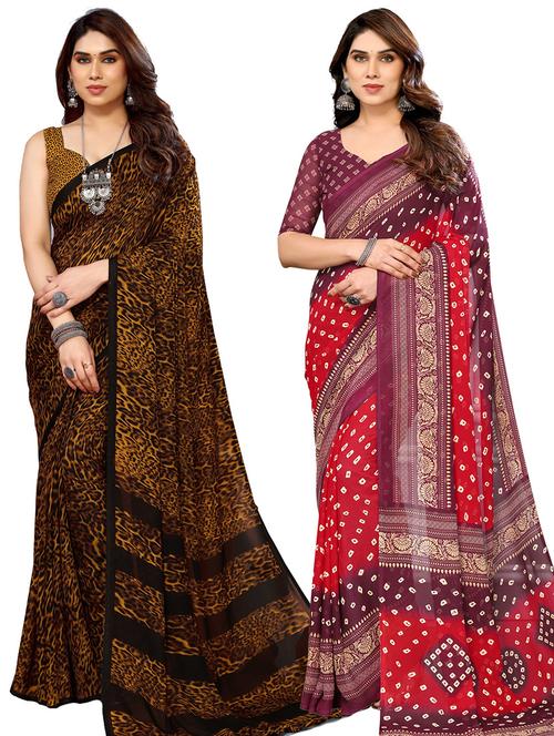 women pack of 2 casual wear combo sarees with blouse - 21445057 - Very Small Image - 1