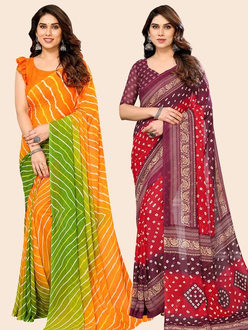 women pack of 2 casual wear combo sarees with blouse - 21445058 - Very Small Image - 1