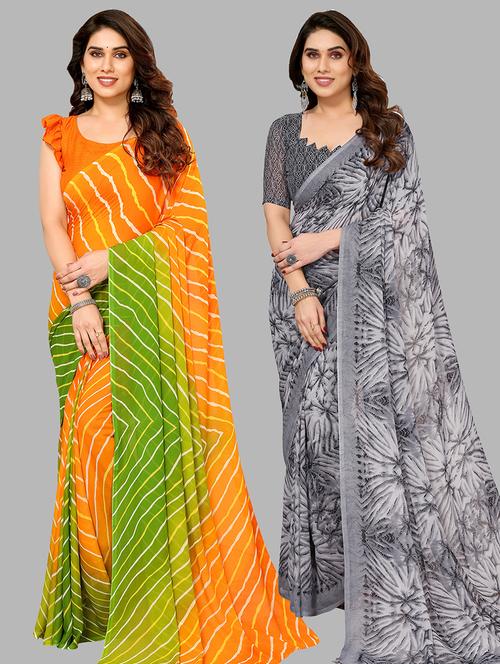 women pack of 2 casual wear combo sarees with blouse - 21445059 - Very Small Image - 1