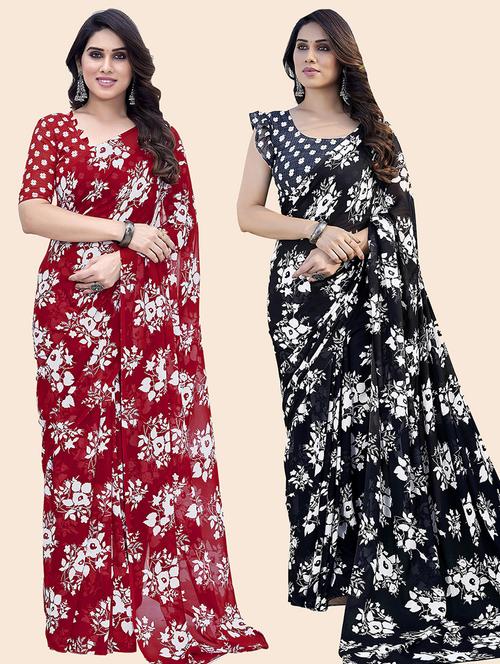 pack of 2 casual wear combo sarees with blouse - 21445060 - Very Small Image - 1