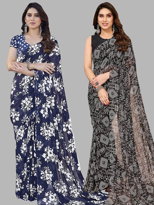 women pack of 2 casual wear combo sarees with blouse - 21445061 - Very Small Image - 1