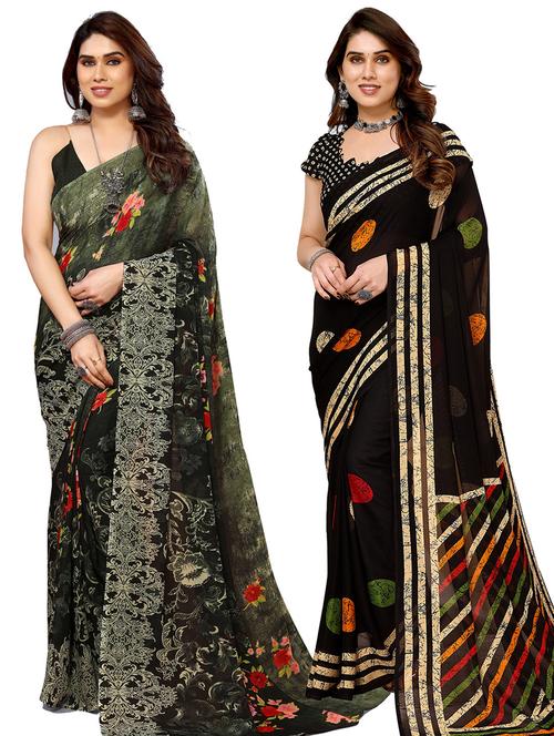women pack of 2 casual wear combo sarees with blouse - 21445062 - Very Small Image - 1