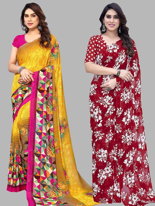 pack of 2 printed casual wear saree with blouse - 21445063 - Very Small Image - 1