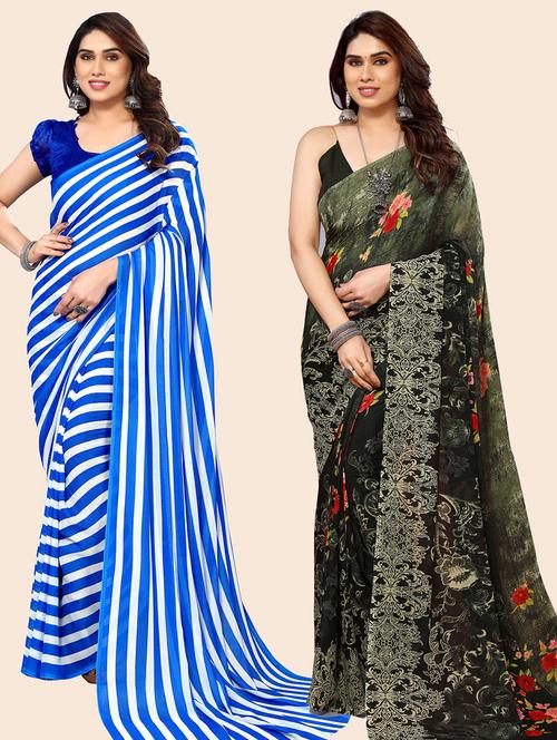 pack of 2 printed casual wear sarees with blouse - 21445064 - Very Small Image - 1