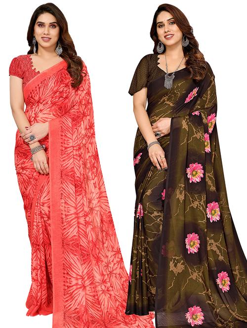 women pack of 2 casual wear combo sarees with blouse - 21445066 - Very Small Image - 1