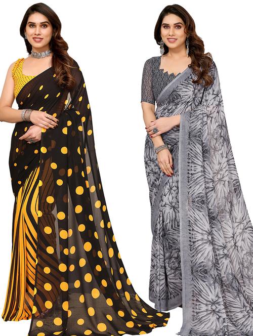 women pack of 2 casual wear combo sarees with blouse - 21445068 - Very Small Image - 1