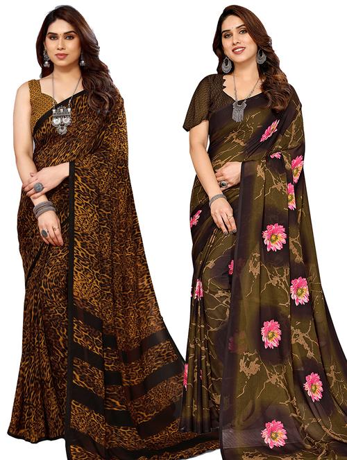 women pack of 2 casual wear combo sarees with blouse - 21445069 - Very Small Image - 1