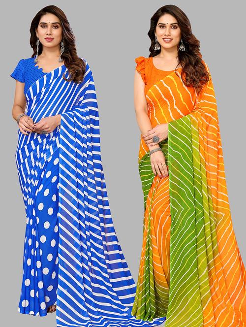 pack of 2 printed casual wear saree with blouse - 21445071 - Very Small Image - 1