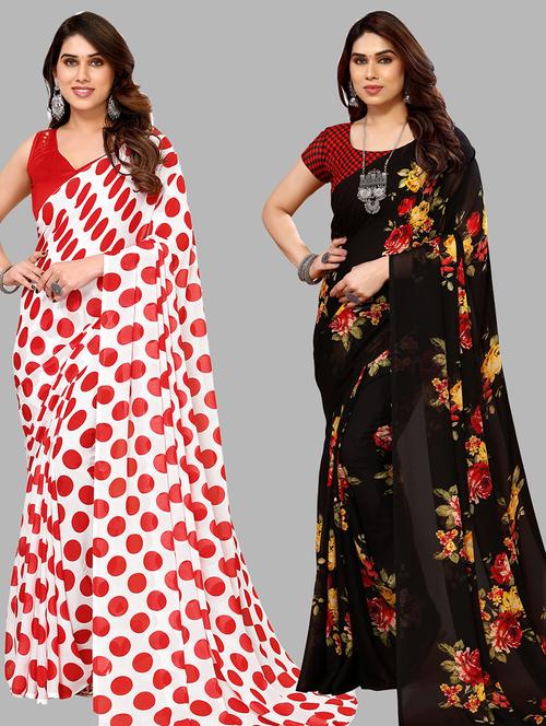 women pack of 2 casual wear combo sarees with blouse - 21445072 - Very Small Image - 1