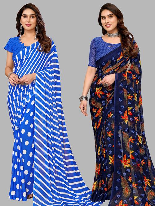 women pack of 2 printed casual wear saree with blouse - 21445073 - Very Small Image - 1