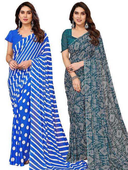 pack of 2 printed casual wear saree with blouse - 21445075 - Very Small Image - 1