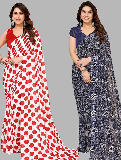 women pack of 2 casual wear combo sarees with blouse - 21445076 - Very Small Image - 1