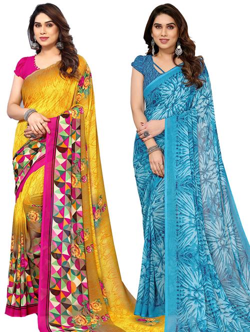 women pack of 2 casual wear combo sarees with blouse - 21445077 - Very Small Image - 1