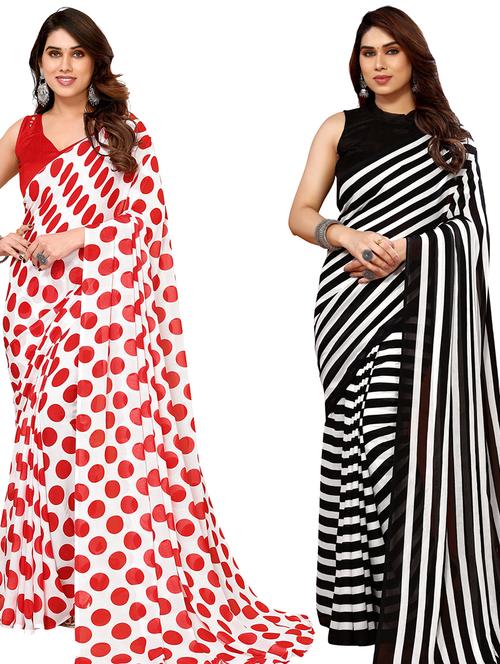 women pack of 2 printed casual wear saree with blouse - 21445078 - Very Small Image - 1