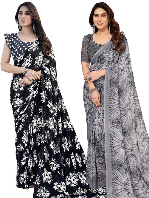 pack of 2 casual wear combo sarees with blouse - 21445082 - Very Small Image - 1