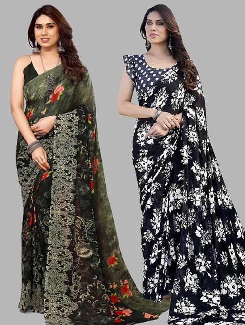 pack of 2 casual wear combo sarees with blouse - 21445083 - Very Small Image - 1
