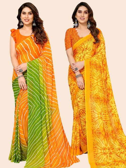 pack of 2 casual wear combo sarees with blouse - 21445084 - Very Small Image - 1
