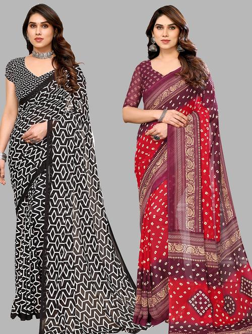 pack of 2 casual wear combo sarees with blouse - 21445085 - Very Small Image - 1