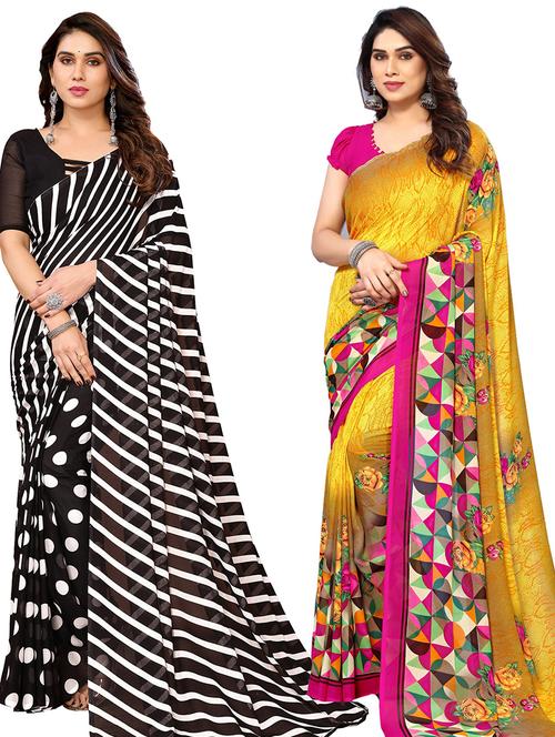 pack of 2 casual wear combo sarees with blouse - 21445088 - Very Small Image - 1