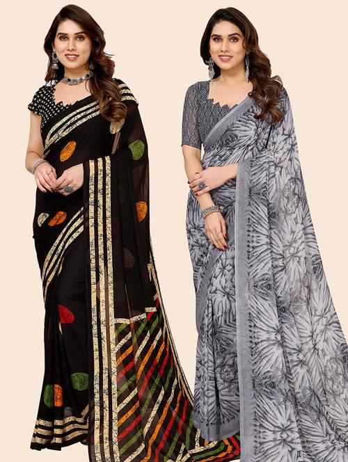 pack of 2 casual wear combo sarees with blouse - 21445089 - Very Small Image - 1