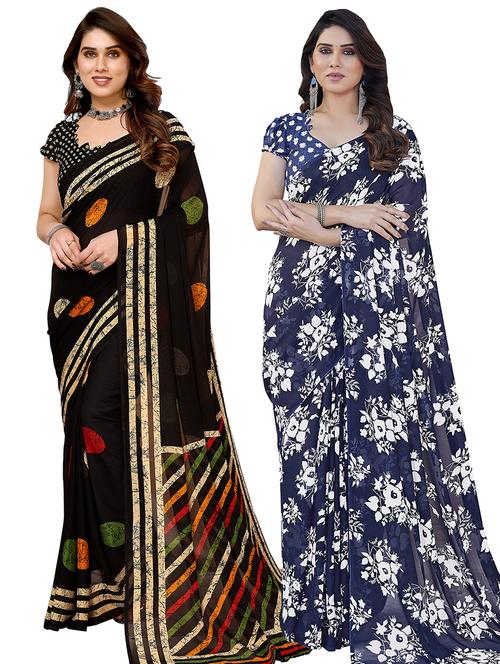 pack of 2 casual wear combo sarees with blouse - 21445090 - Very Small Image - 1
