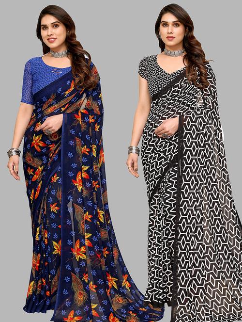 pack of 2 casual wear combo sarees with blouse - 21445092 - Very Small Image - 1