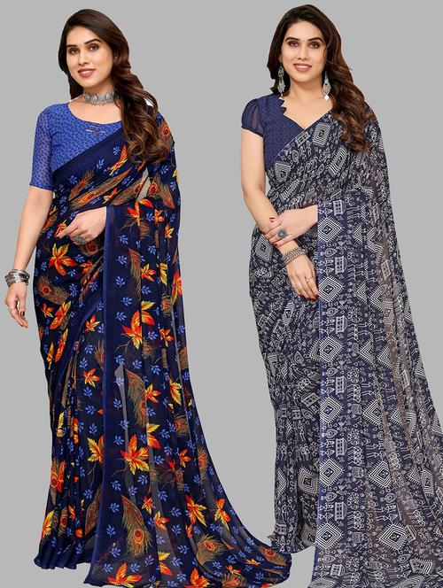pack of 2 casual wear combo sarees with blouse - 21445093 - Very Small Image - 1