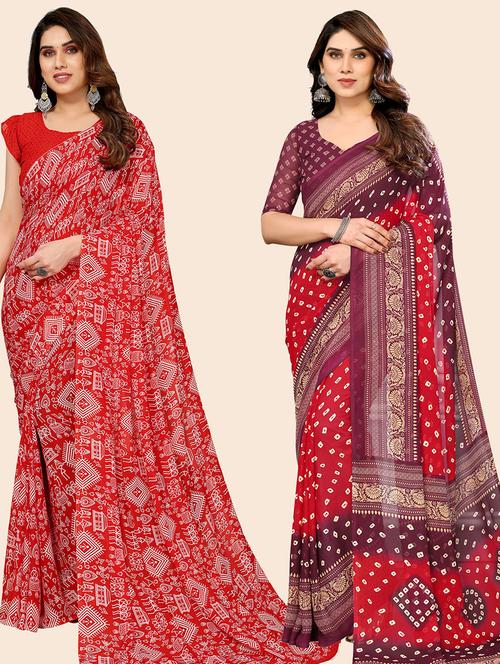 pack of 2 casual wear combo sarees with blouse - 21445097 - Very Small Image - 1