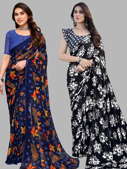 pack of 2 casual wear combo sarees with blouse - 21445098 - Very Small Image - 1